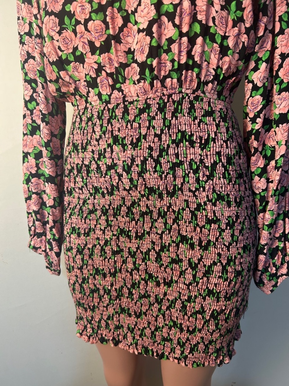 Zara Women’s Long Sleeve Floral Smocked Mini Dress Size Large - Picture 4 of 11
